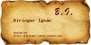 Biringer Ignác névjegykártya